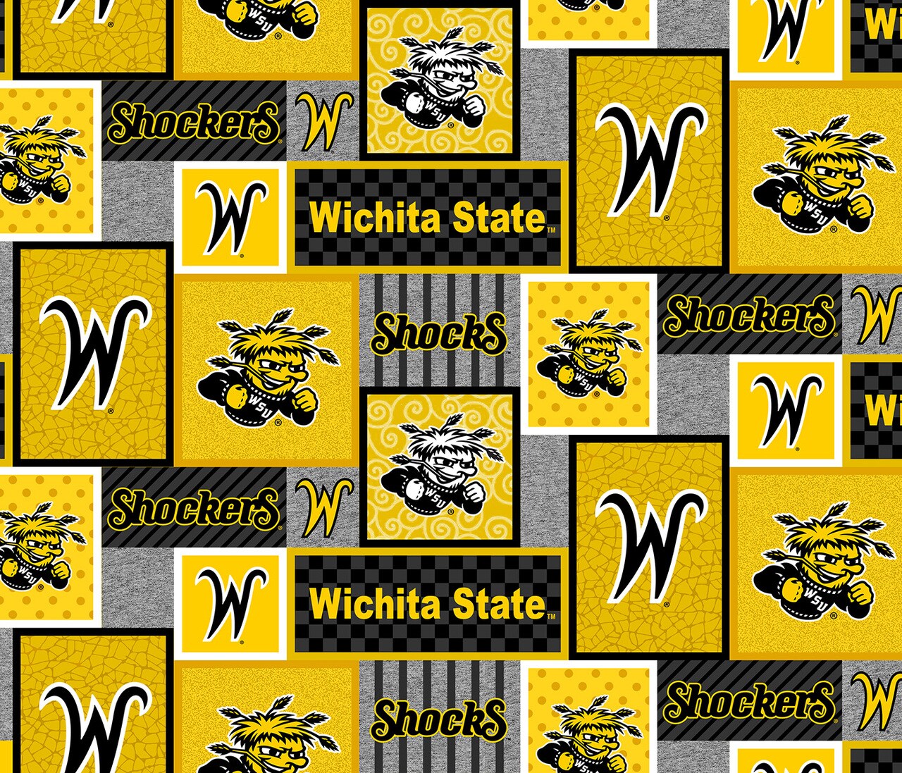Sykel Enterprises-Wichita State University Fleece Fabric-Wichita State Shockers College Patch Fleece Blanket Fabric-Sold by the yard
